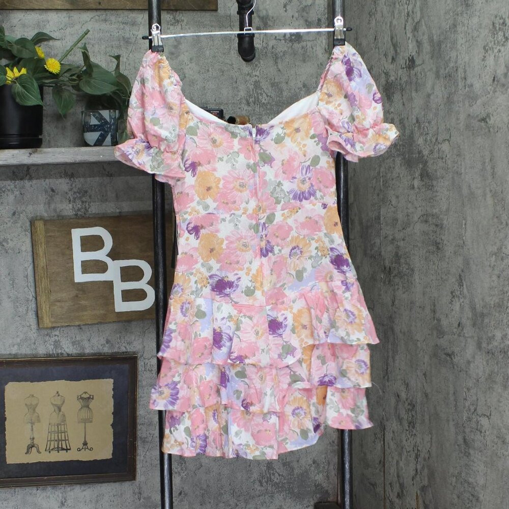NWT City Studios Juniors Tiered Tie-Bodice Dress Pink Multi 3 - Picture 5 of 8